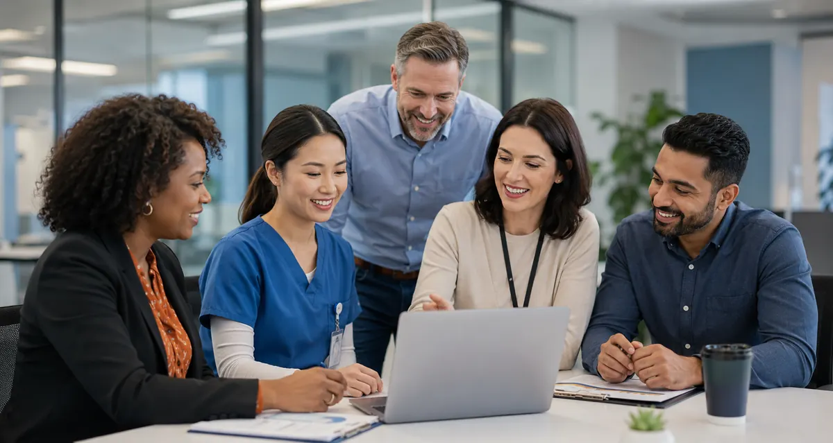Healthcare and office professionals collaborating